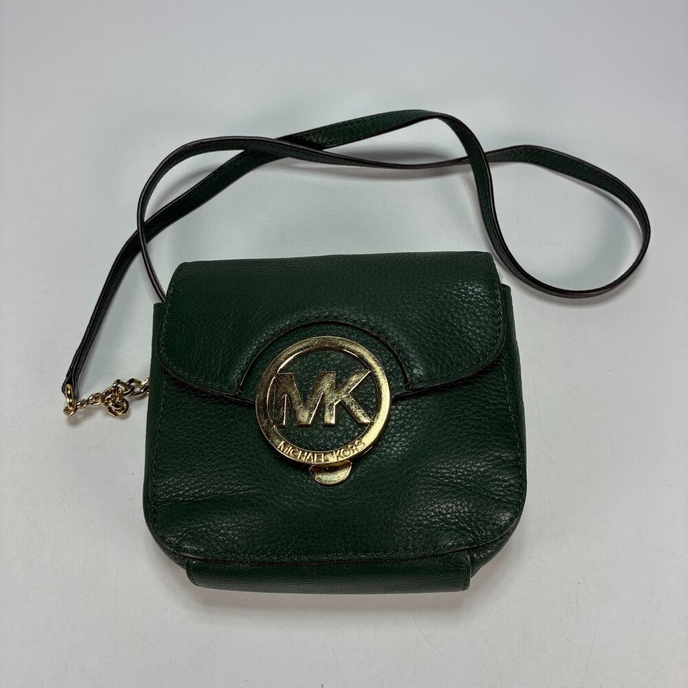 Michael Kors Dark Green Pebbled Leather Crossbody Bag Shoulder Purse